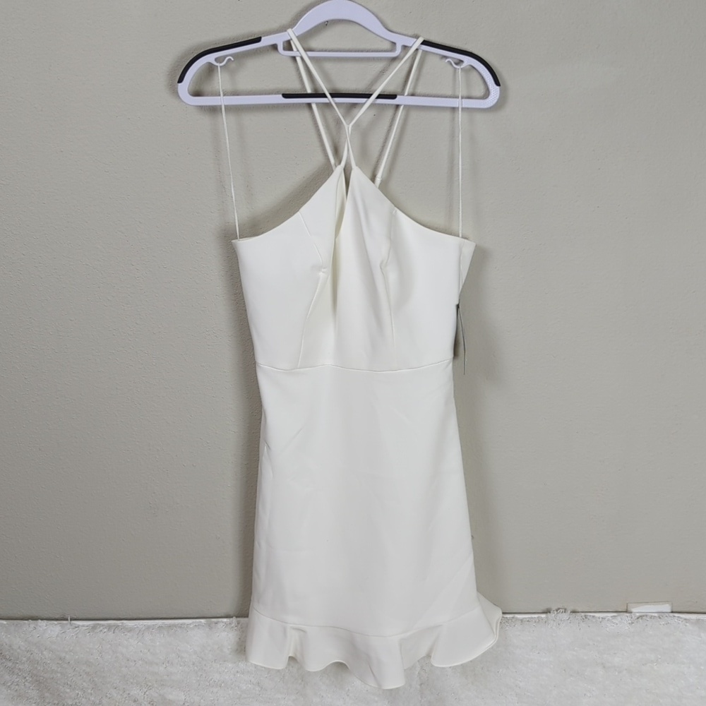 Aidan Mattox Halter A-Line Dress Womens 2 Bone White Ruffle Dress Dazzle 8 - Picture 3 of 16